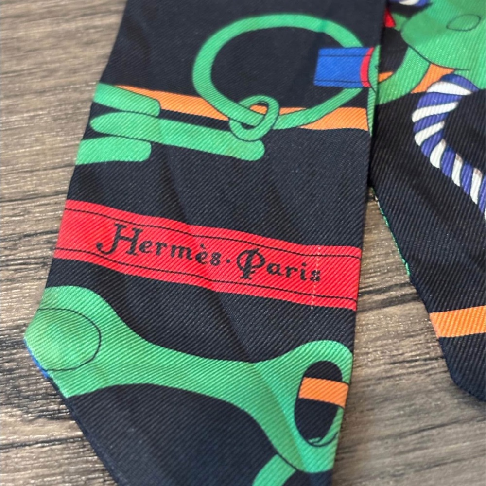 Hermes Women’s Black Multicolor Silk Twilly Headband Scarf Bandeaux - Picture 2 of 6